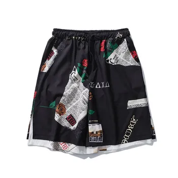 

Summer Loose Shorts Casual Mens Japanese Streetwear Shorts Korean Men Elastic Waist Printed Short Ship Hop Sweatpants S6T256