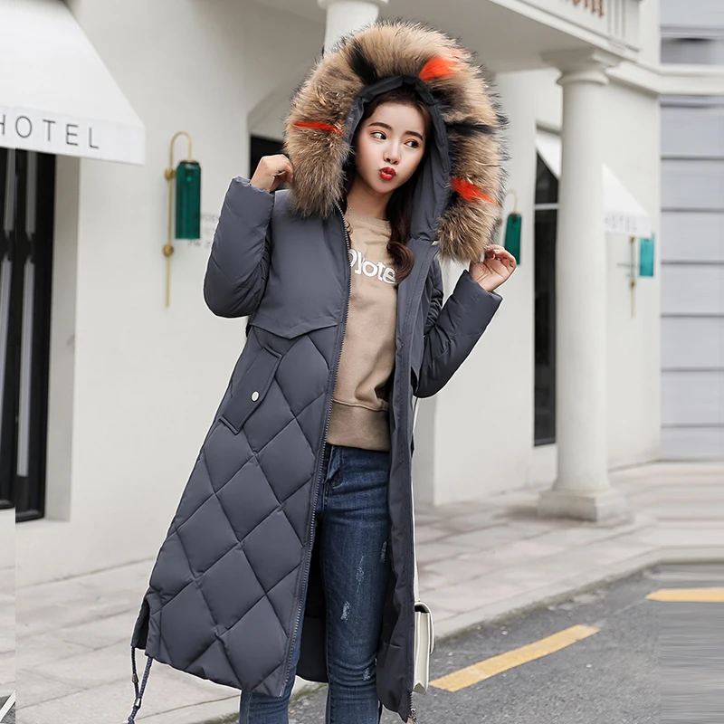 

Ailegogo New Plus Size Women Winter Down Cotton Jacket Coat Big Fur Hooded Warm Long Parkas Female Thicken Slim Casual Outerwear