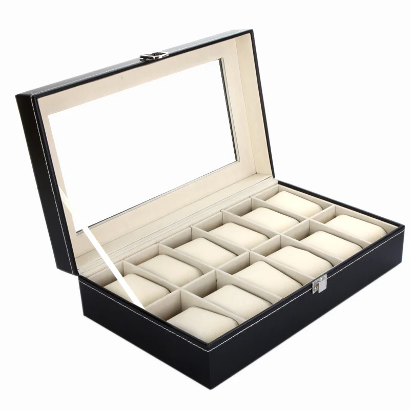 

12 Girds Leather Watch Jewelry Storage Box Watch Display Holder Case Jewelry Rings Bracelet Collection Storage Organizer Box