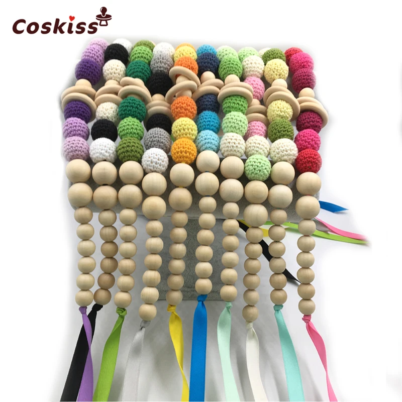 10pcs Baby Teether Necklace Crochet Bead Safe Teether Necklace With