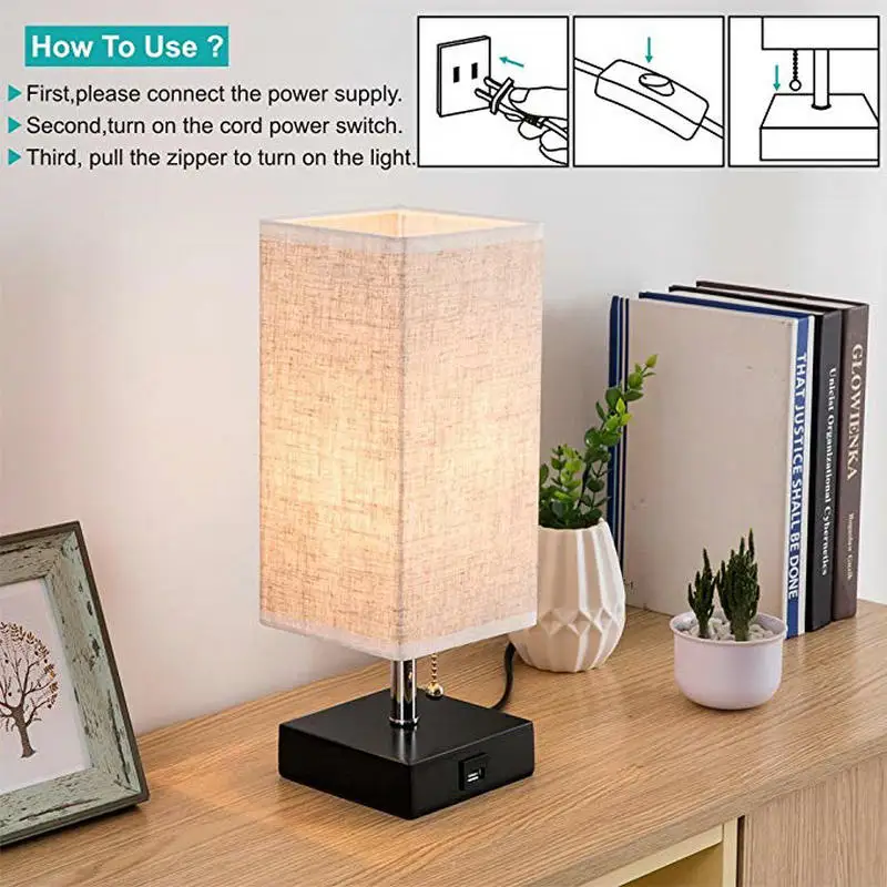 Artpad японская настольная прикроватная лампа для спальни освещение тканевый абажур светодиодный настольная лампа для учебы с usb-портом для зарядки телефона