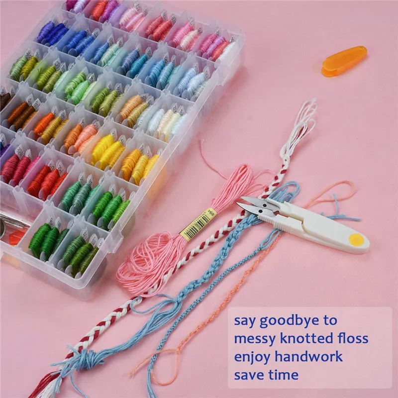 KOKNIT 100 Colors Embroidery Floss with Storage Box Finished Winding Plastic Floss Bobbins DIY Friendship Bracelets Thread Craft (7)