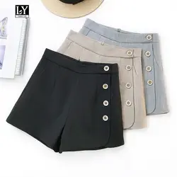 Ly Varey Lin весна осень шорты женские с высокой талией однобортные тонкие короткие брюки женские офисные женские черные повседневные шорты
