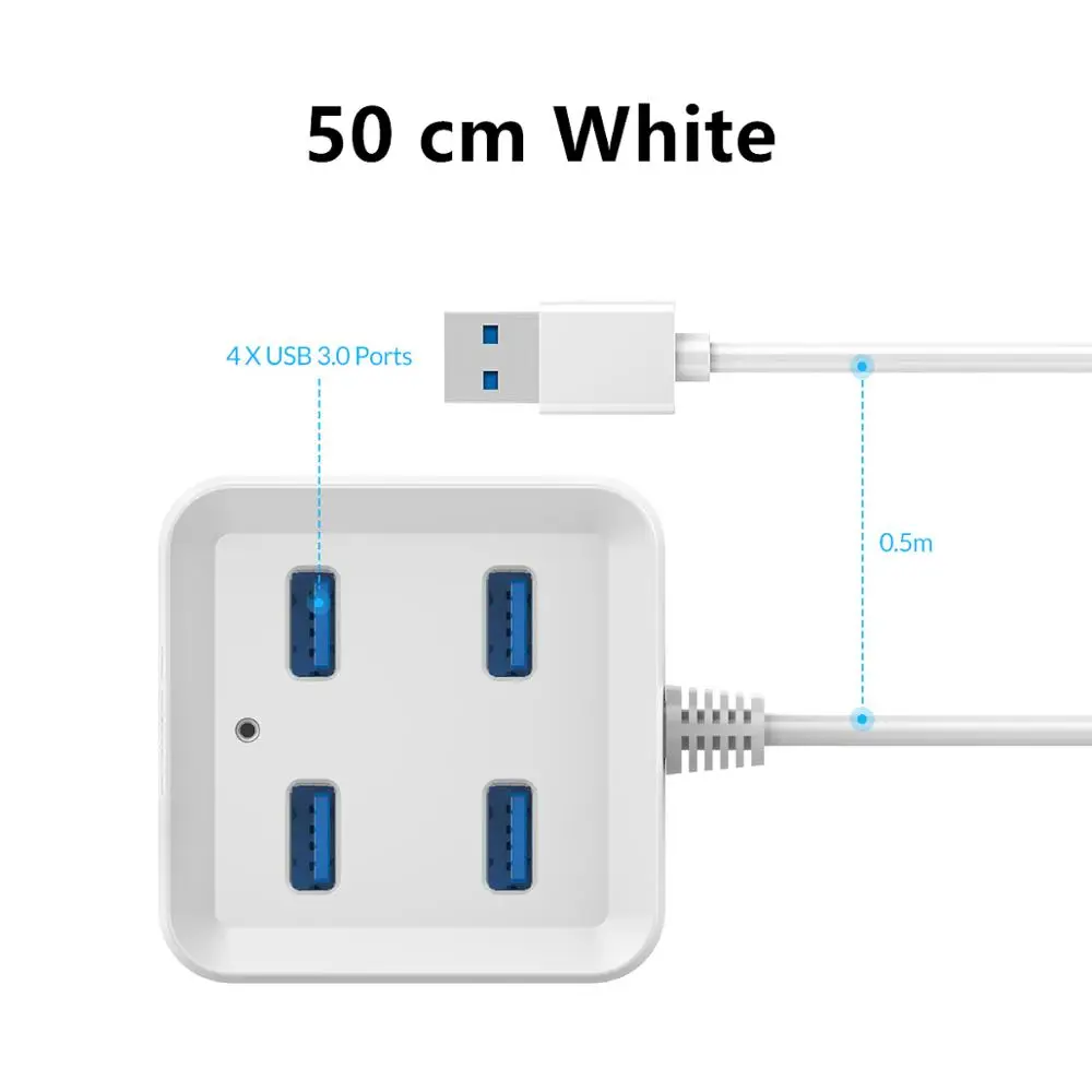 ORICO 4 Порты и разъёмы концентратор с 3,3 ухода за кожей стоп USB 3 кабель/специально для настольных ПК(ORICO DH4U-U3-BK - Цвет: 50 cm White