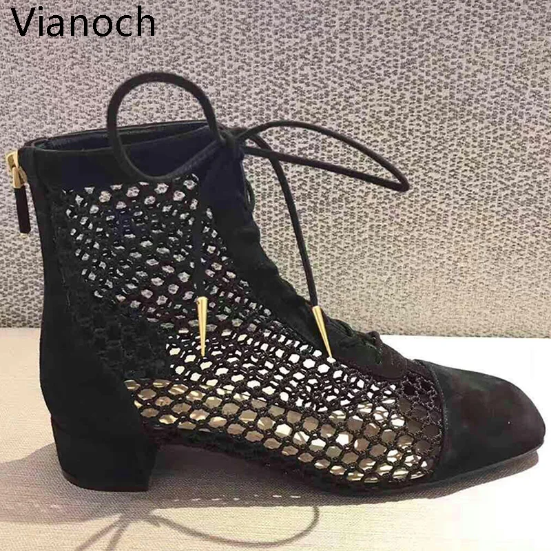 Cena Modne damskie botki buty z siatką Sexy wysokie obcasy Lady buty na koturnach sznurowane obuwie damskie aa1005