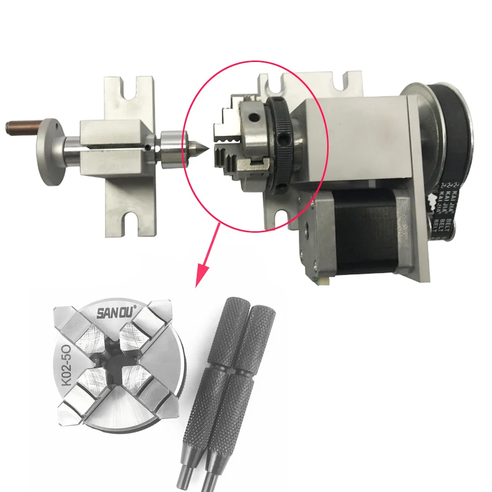 ЧПУ ось вращения 4th ось K02 4Jaw 50 мм токарный патрон Nema17 шаговый двигатель делительная головка+ Задняя штока+ Драйвер для деревообработки