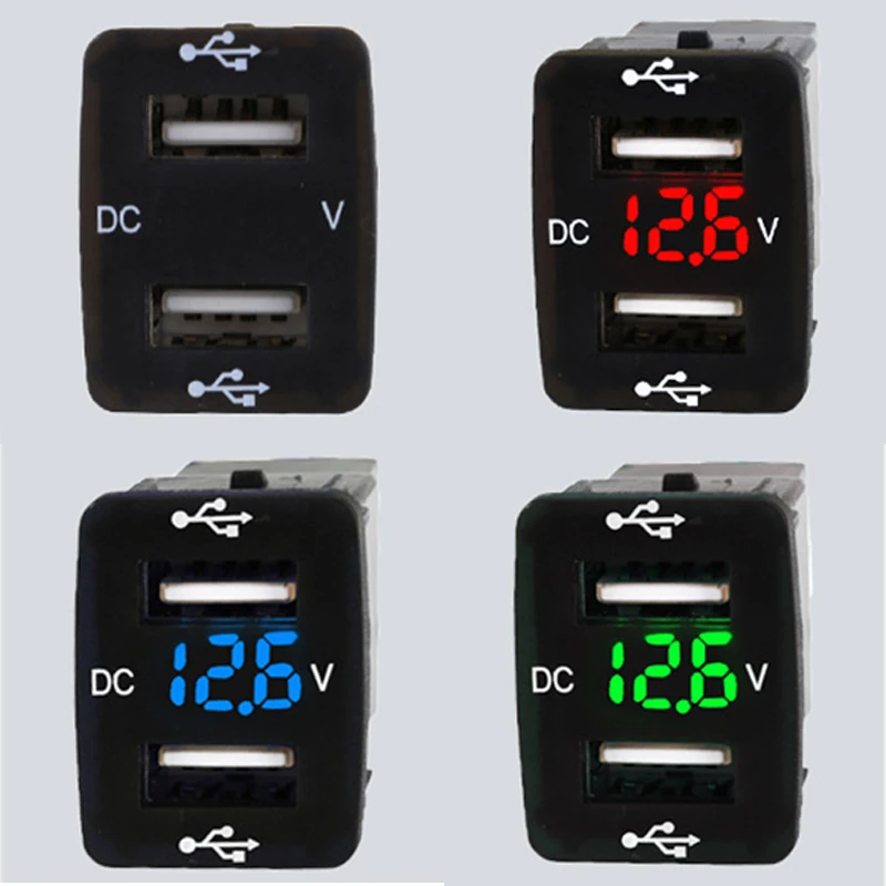 DC12-24V светодиодный ночной дисплей, двойной USB порт, 5 В, а, автомобильное зарядное устройство, адаптер для зарядки, розетка, двойной USB порт, светодиодный ночной дисплей