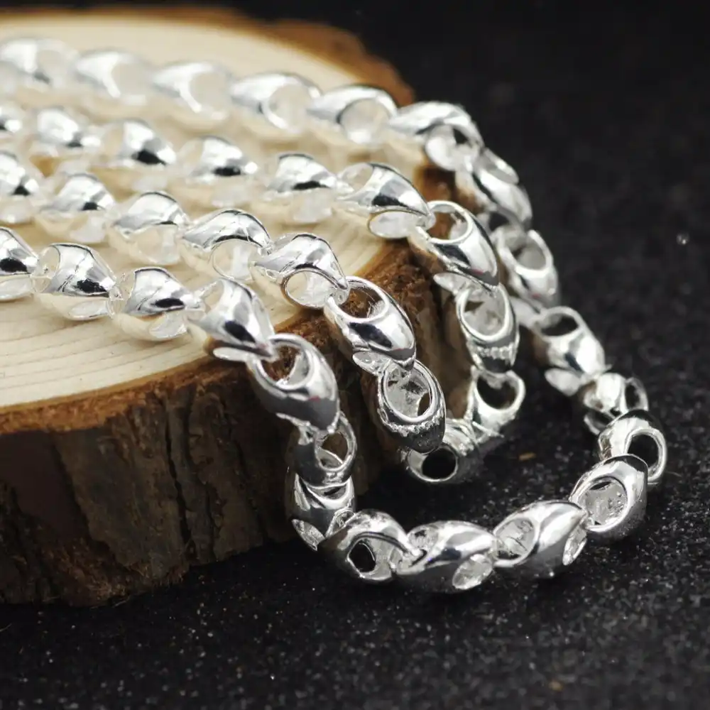 Ожерелье из стерлингового серебра 925 пробы, ожерелье из стерлингового серебра 925 пробы с круглым жемчугом, Мужская цепочка с бесплатной дост...