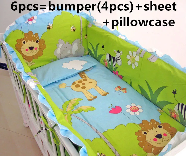 

Promotion! 6PCS Baby bedding set bed around pillowcase sheet cot crib bedding set ,include(bumpers+sheet+pillow cover)
