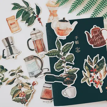 

13pcs Retro Coffee Tree Vintage Coffee Set Decoration Stationery Sticker DIY Ablum Diary Scrapbooking Stickers Label Stationery