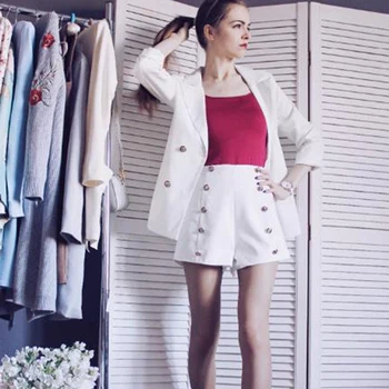 

2018 New Women Korean Casual Shorts Pant High Waistline Double Breast Golden Button Female Office Lady Suits Female