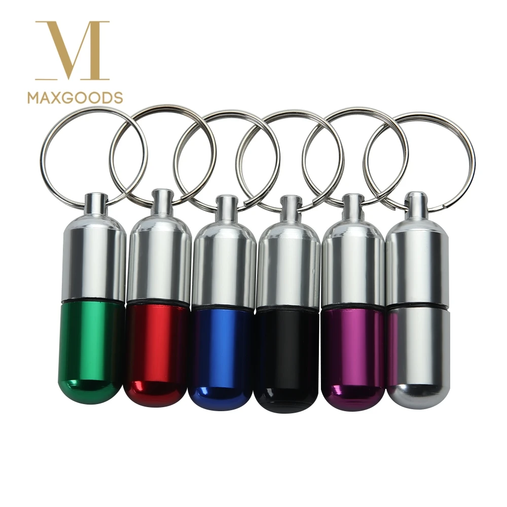 

1 Pcs small metal container keychain aluminum pill box holder keychain medicine packing bottle Wholesale Pill Container Keychain