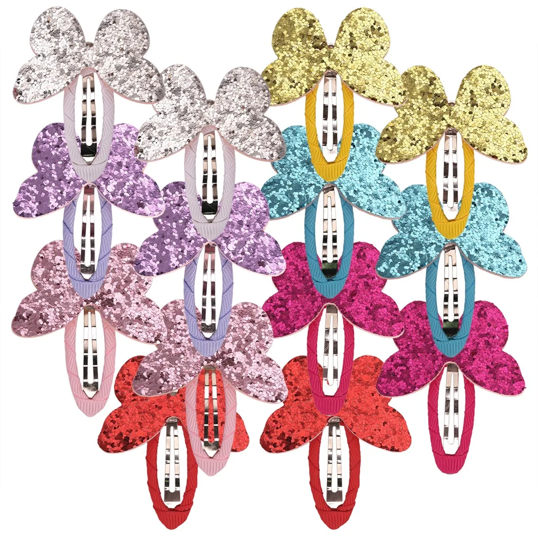 

7 Pairs=14pcs/lot Sequin Butterfly Barrettes Cute Glitter Hairpins Girls' Blingbling Hair Clips Bobby Pin For Children