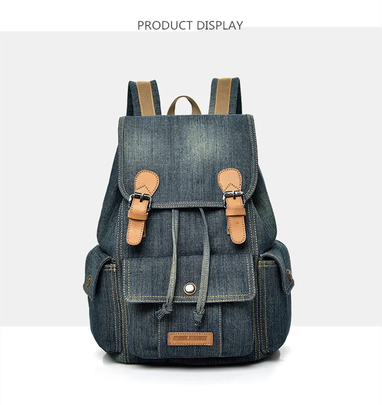 Micom Vintage Denim Backpack Women Mens Backpacks for Travelling School Bags For Teenagers Girls Large Capacity Drawstring Belts (16)