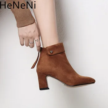

Women Boots Flock Ankle Boots Autumn Winter Women Boots Zip Metal Decoration Ladies Party Boots Plus Size 34-43