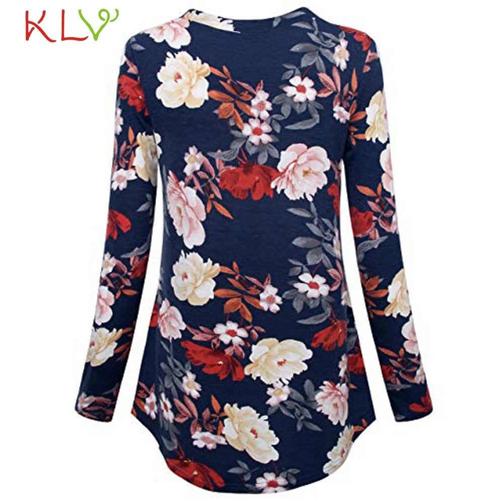 Women Top Print V-neck Button Pullover Modis Winter Autumn Long Sleeve T shirt Casual Female T-shirt Plus Size 18Nov7