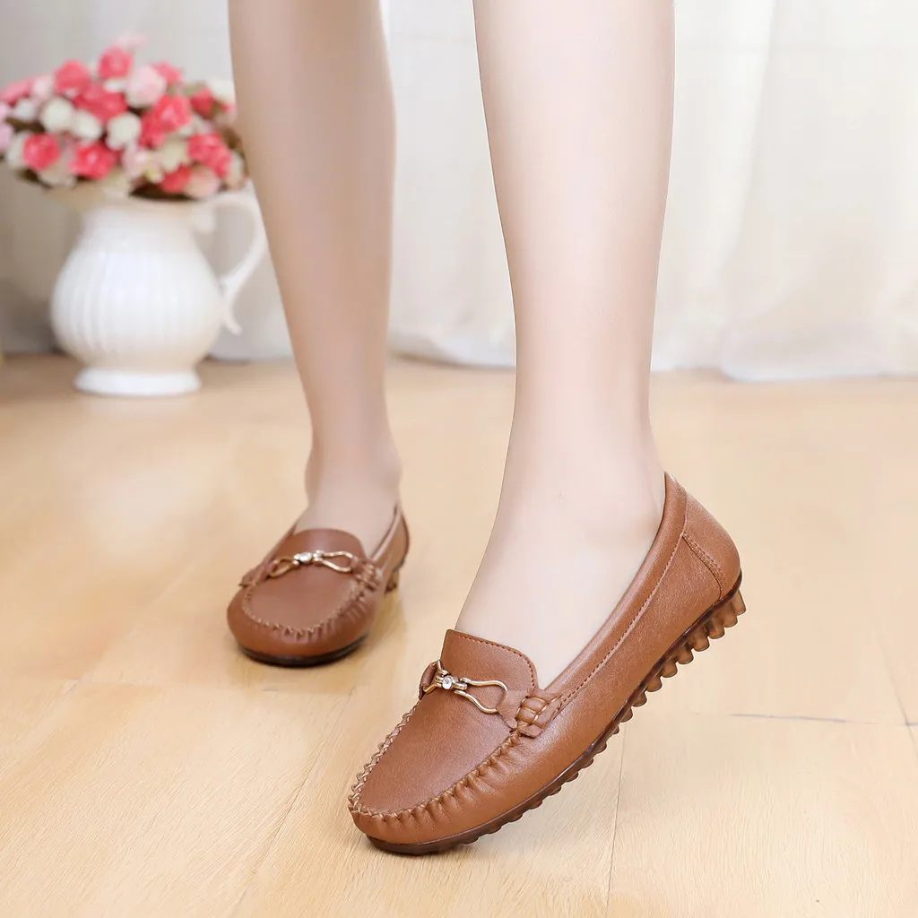

2019 women shoes woman schoenen vrouw Ladies Mother Leather Flat Soft Slip On Roman Shoes Footwear Loafers #3