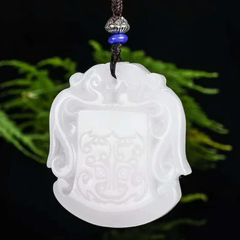 

XinJiang White Jade Antique Dragon Pendant Necklace Drop Shipping Jade Stone Lucky Amulet Necklace With Chain For Women Men