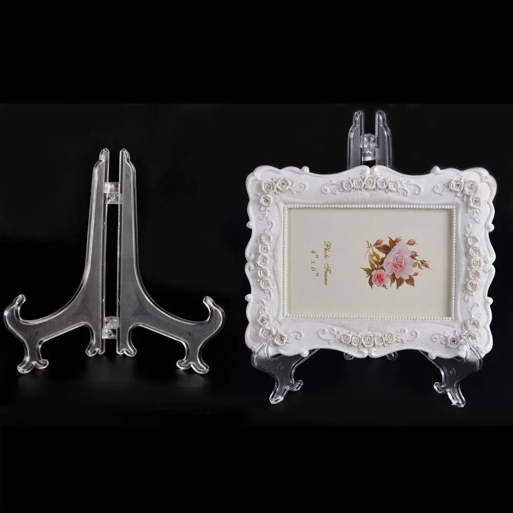 1pcs 3" 4" 5" Easel Photo Stand Bracket Pedestal Plate Holder 3 Size Clear Transparent Photo Picture Frame Display Stand Holder
