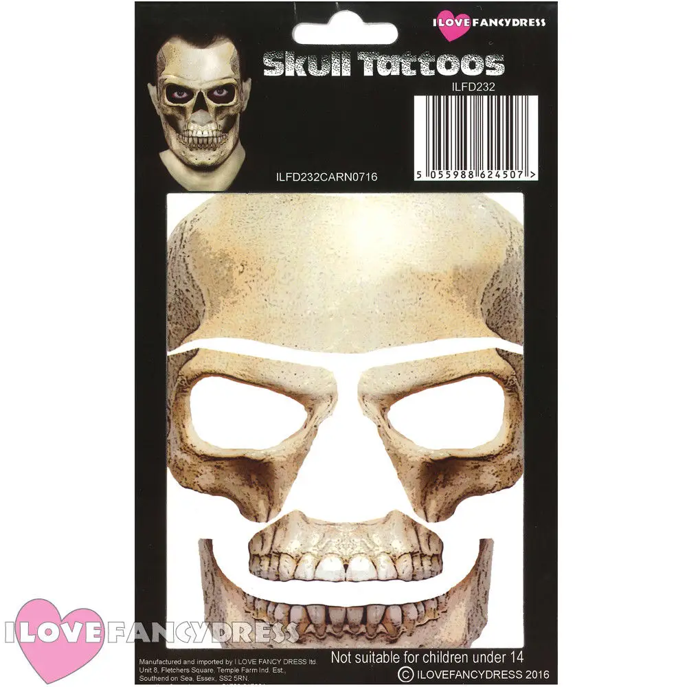 

ADULT DAY OF THE DEAD SKELETON SKIN SUIT MASK FACE TATTOO STICKER HALLOWEEN FANCY DRESS COSTUME ACCESSORY