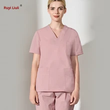 Унисекс костюм медика наборы с коротким рукавом медсестры униформа доктора комплект одежды зубная клиника Рабочие Комбинезоны хирургическое платье лабораторное пальто-RY