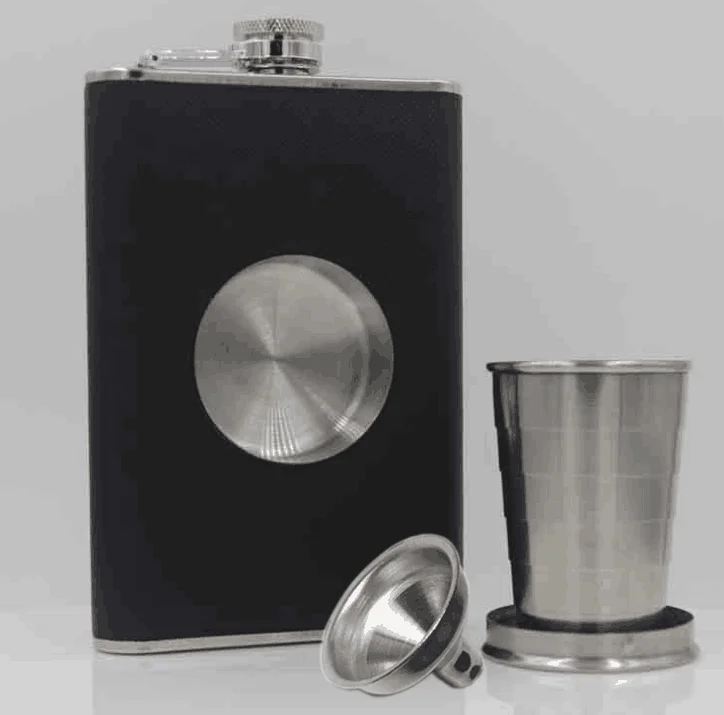 100PCS 8oz Flagon Hip Flask Wine Pot Whiskey Stainless Steel Folding Cup Leak Proof Barware Drink Alcohol Whisky  with unnel