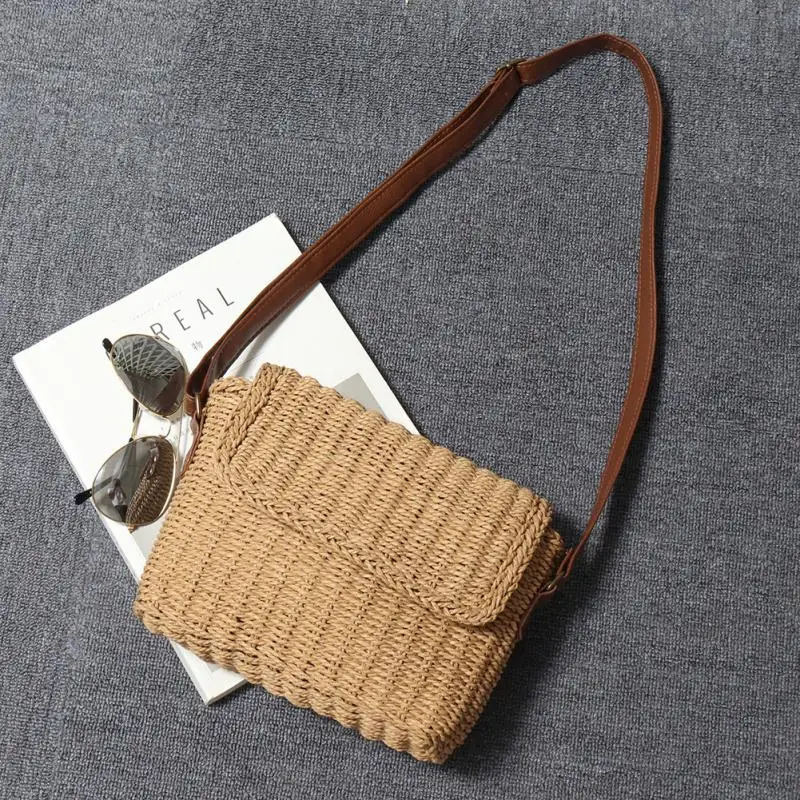 Korean Style Women Straw Shoulder Bag Ladies Small Adjustable Strap