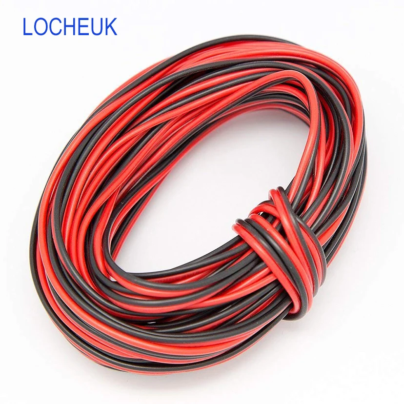 

22AWG UL-1007 2pin Extension Cable PVC Insulated Tinned Copper Soft Wire for Electrical LED DIY decoration 5m Red+5m Black