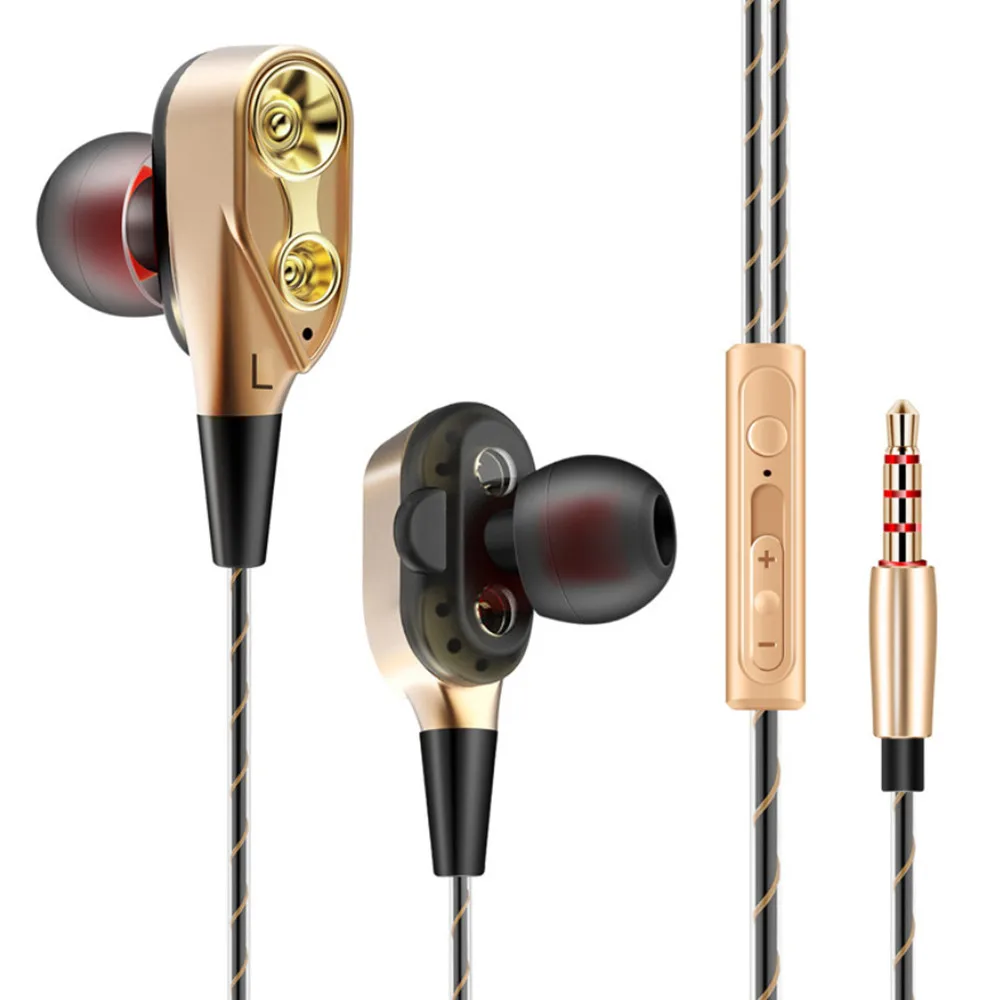 Podwójny napęd przewodowy 3.5MM audifonos para celular słuchawki douszne Stereo w ucho zestaw słuchawkowy hi fi słuchawki drut basowy telefon dla iphone