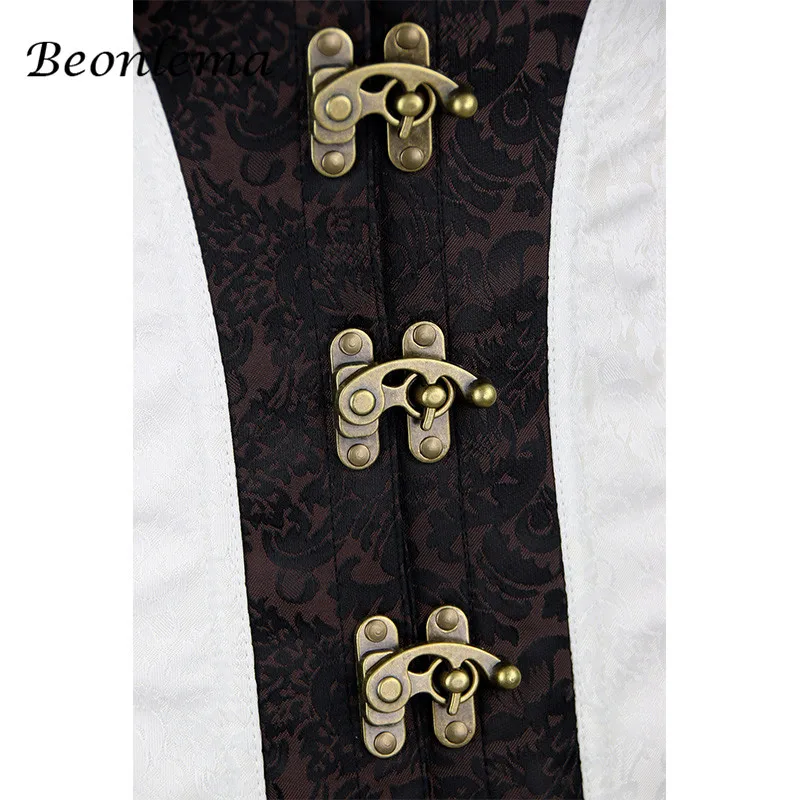 Готический стимпанк корсет женский корсетный парчовый костюм из искусственной кожи размера плюс S-6XL белые костюмы комплект из 4 предметов