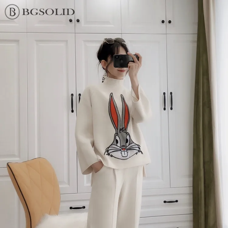 

BGSOLID Knit Double Twill Tweed Set Female Student Loose Pattern Fashion Set and two piece set  