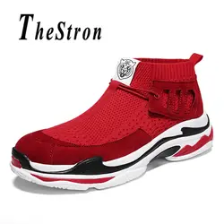 Для мужчин трикотажное платье кроссовки обувь спортивная Trail беговые носки туфли на платформе Flyknittings спортивная обувь для ходьбы Мужская