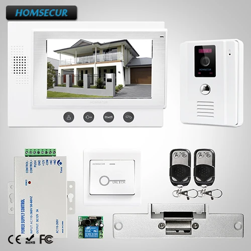 

HOMSECUR 7" Wired Hands-free Video Door Phone Intercom System+One Button Unlock: TC011-W Camera (White)+TM701-W Monitor (White)