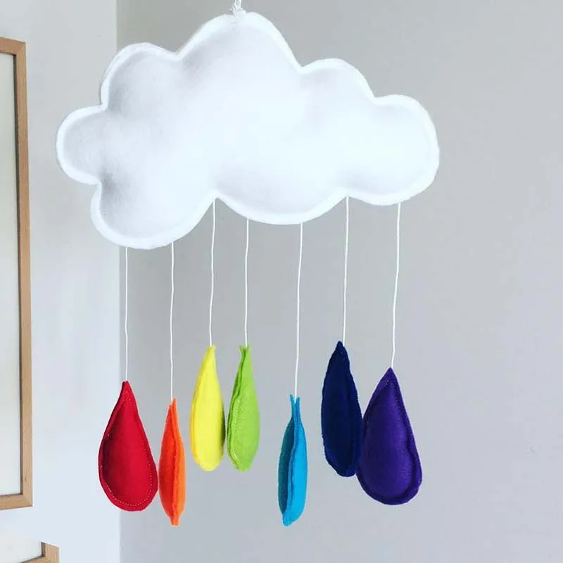 

Wall Hanging Felt Applique Ornament Cloud & Raindrops Style Felt Wall Hanging Lovely Bedroom Decoration For Kids & Girls