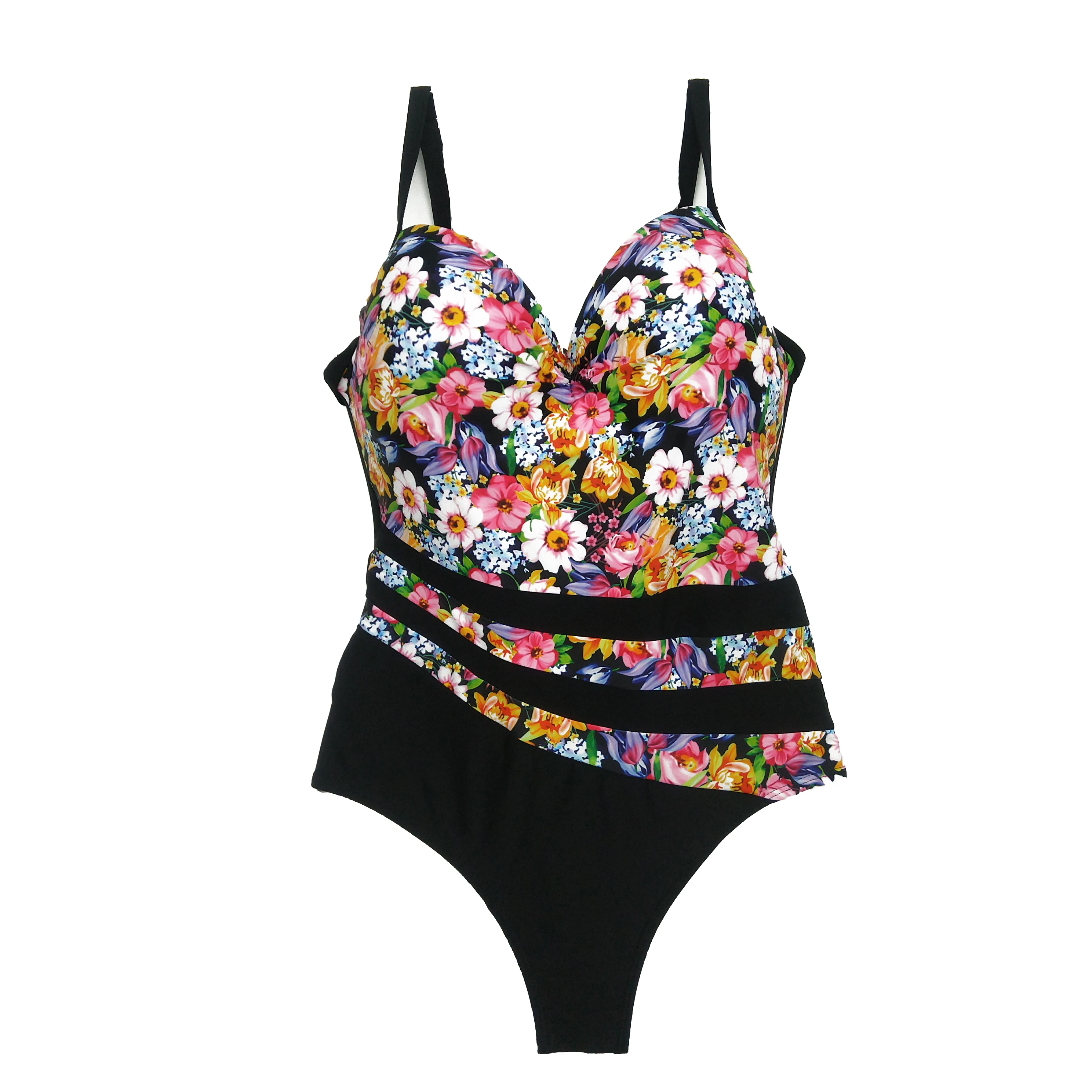 Women Push Up Floral Print Patchwork One Piece Bikini Suit Monokini ...