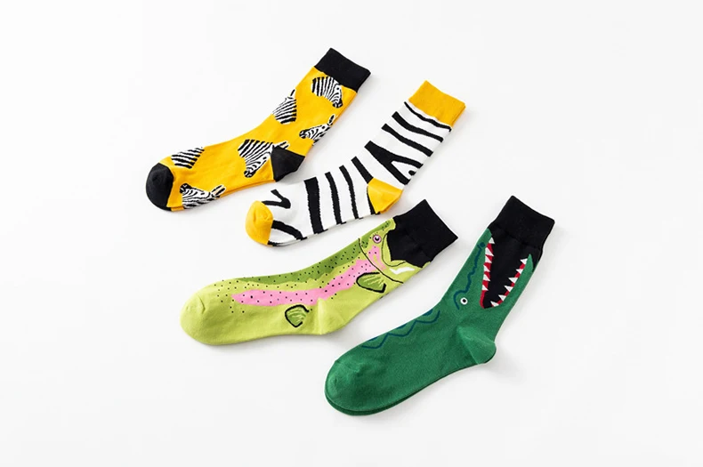 Мужские хлопковые носки, новые модные цветные носки в полоску с зеброй, в стиле Харадзюку, Креативные мужские носки для скейтборда