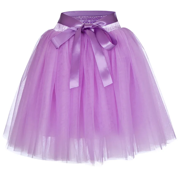 Для женщин Высокая Талия фатиновая юбка принцессы для взрослых танцевальная юбка-американка трапециевидной формы Свадебная вечеринка пачки 7 слоев миди юбки Faldas Saia - Цвет: Lavender