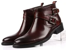 Large size EUR46 brand black /Brown tan double-buckle mens ankle boots genuine leather business boots mens dress shoes цена Large size EUR46 brand black /Brown tan double-buckle mens ankle boots genuine leather business boots mens dress shoes цены онлайн