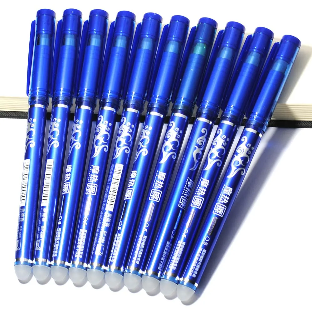 10PCS 0.5mm Writing Nib Rod Erasable Ballpoint Pen Erase Blue Black Ink