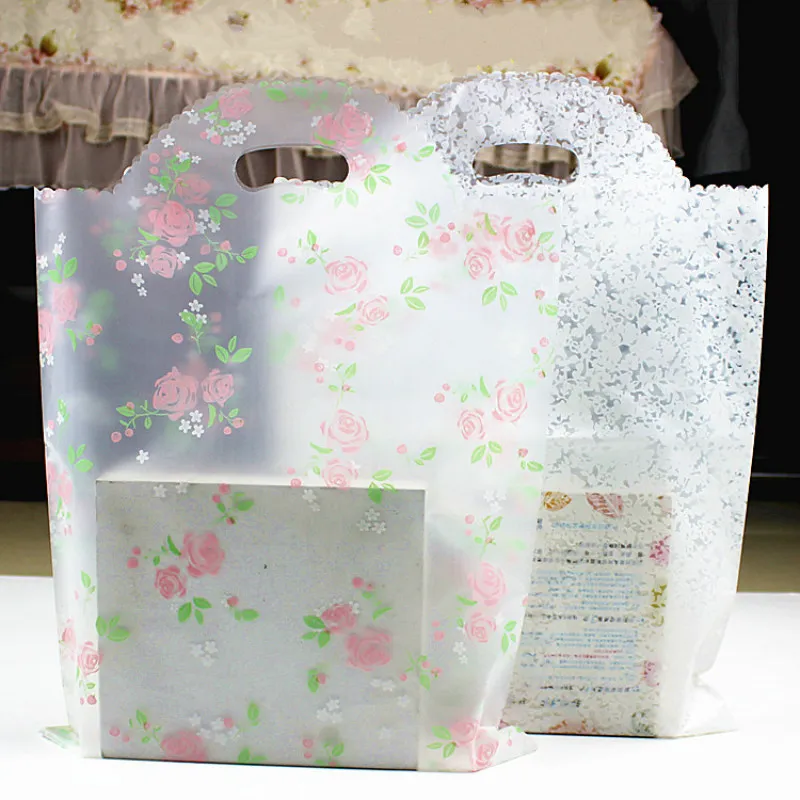 

Matte Clear Flower Lace Plastic Cake Cookies Baking Bread Packaging Bag with Handles Plastic Bag Useful Bag 50pcs/lot 20*30cm