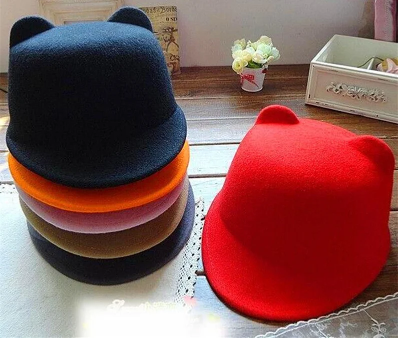 Купить осень зима мода фетровая шапки женской congo панда уши шляпа ...