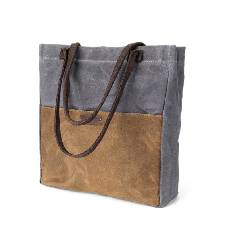 

SOAEON Canvas Bag Wax Canvas Women's Bag Leisure Waterproof Shoulder Bag Hand-held Shopping Bag