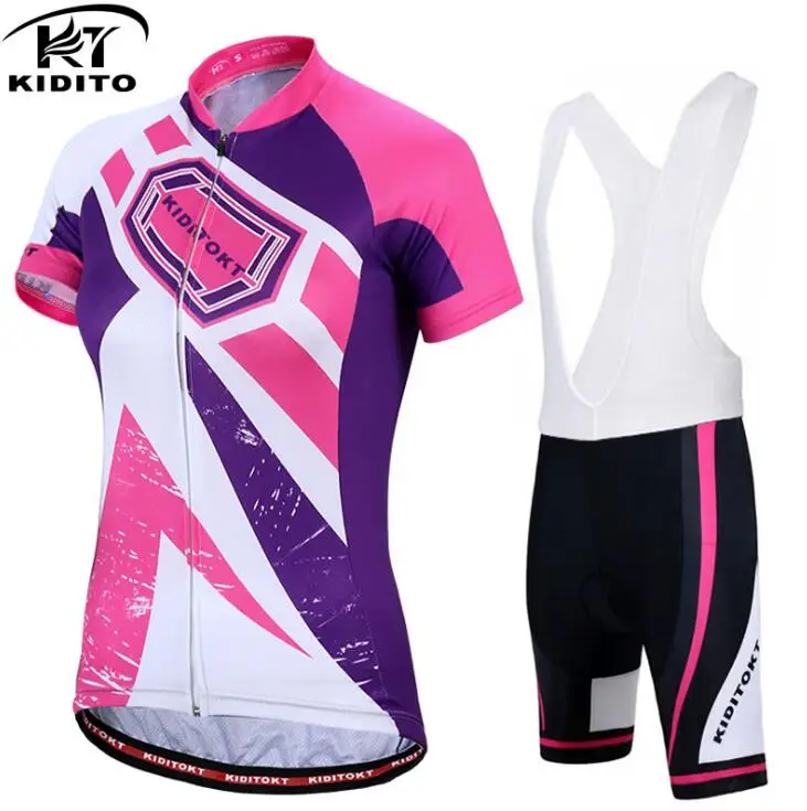 KIDITOKT Велоспорт Джерси Набор pro team дешевая одежда, Китай roupa de ciclismo feminino roupa ciclismo Женская велосипедная одежда - Цвет: Jersey and Bib Pants