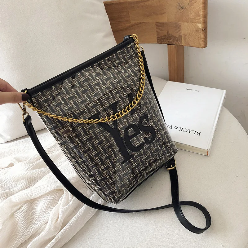 

Summer Transparent Jelly Bag Crossbody Tote Bag Women 2019 Quality PVC Luxury Handbags Designer Ladies Letter Clear Shoulder Bag