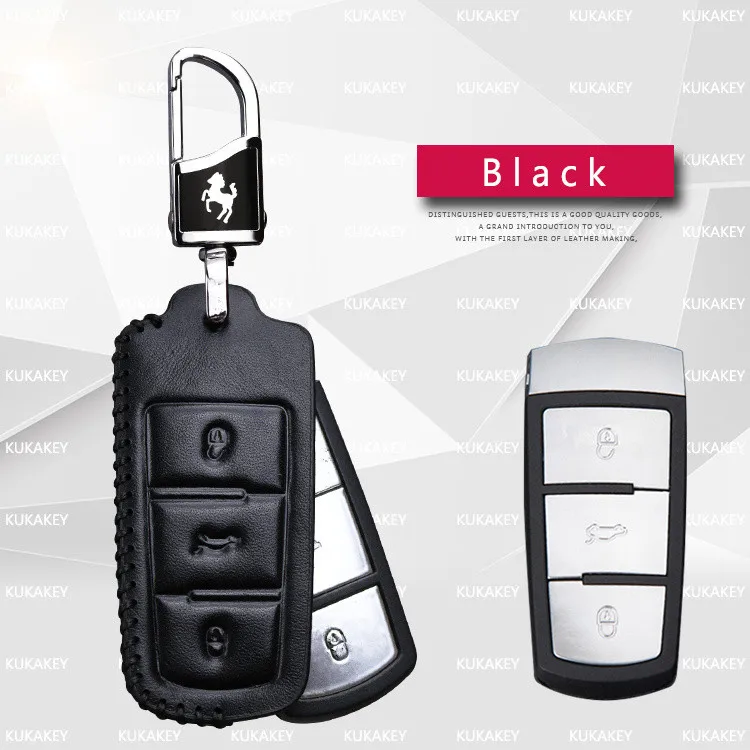 black 3 button Кожаный чехол для автомобильных ключей, чехол для Volkswagen Passat B6 B7 3C CC Maogotan R36 B5 B7L 2010 2011 2012 2013 гольф для девочек 4, 5, 6, 7, MK7 - Название цвета: black 3 button
