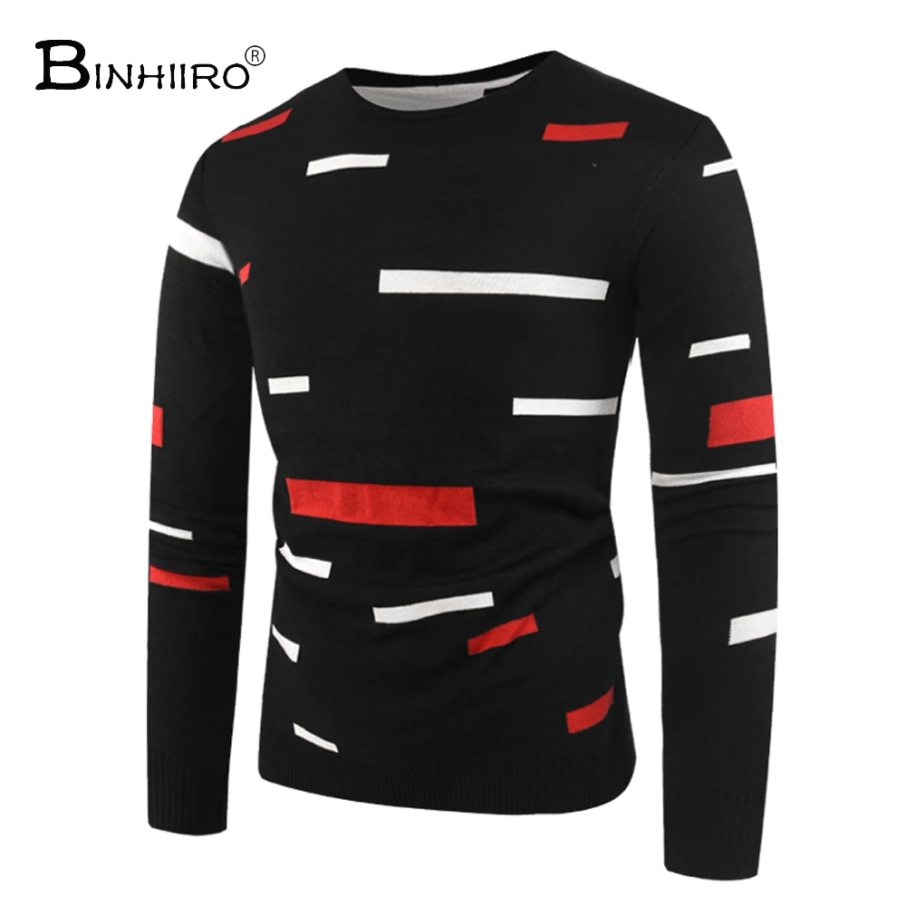 BINHIIRO 2018 бренд хлопок для мужчин пуловер свитеры для женщин Повседневное крючком полосатый вязаный свитер masculino Джерси Одежда