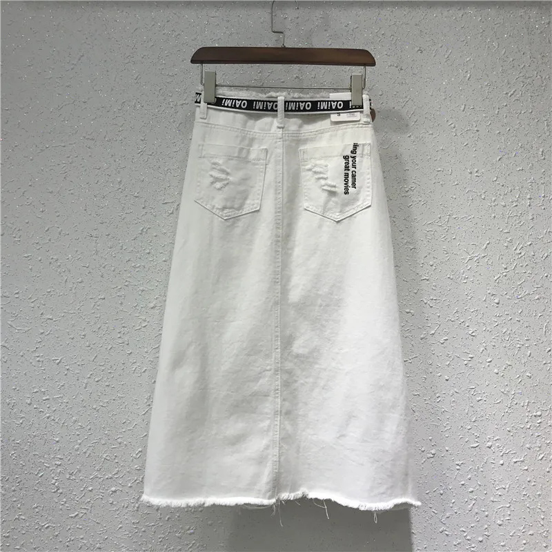 Размера плюс 5XL! Весенне-летняя джинсовая юбка, новая белая женская джинсовая юбка с дырками и буквами, посылка в стиле хип-хоп