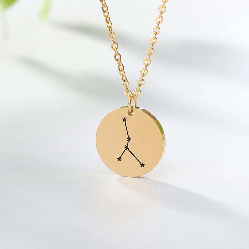 

Vintage Twelve Constellations 12 Horoscopes Necklaces Rose Gold&Silver Twelve Constellations Symbol Round Necklace