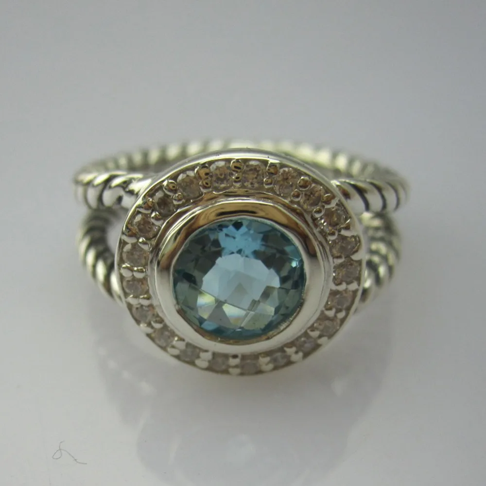 925 серебряные ювелирные изделия 8 мм Бирюзовый Кольцо с драгоценным камнем кольцо ювелирный бренд женское кольцо аметист Черный Оникс Голубой топаз кольцо с топазом