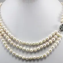 Горячая распродажа стиль >>>>> 3 цветов! Хороший 3 ряда(ов) 7- 8 мм белый / розовый / черный жемчужное ожерелье счастье застежка